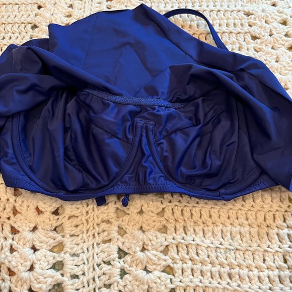 Profile Blush Triangle Ruffle Navy Blue Bikini Top Size Medium F-Cup - Picture 2 of 9